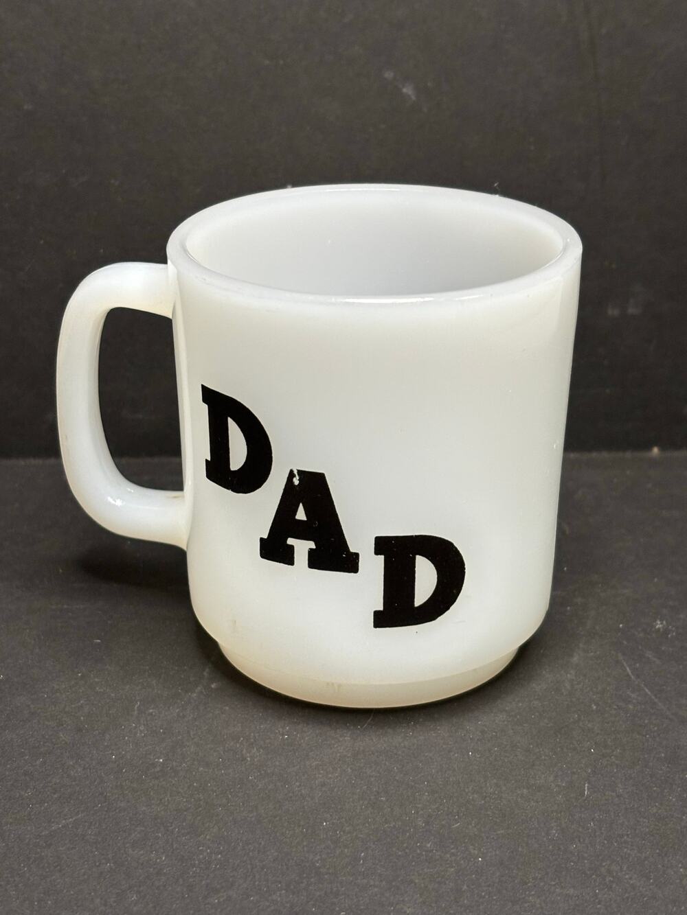 Vintage Glasbake Milk Glass “Dad” Coffee Mug – Retro Father Mug, Kitchen Decor